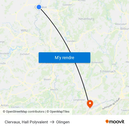 Clervaux, Hall Polyvalent to Olingen map