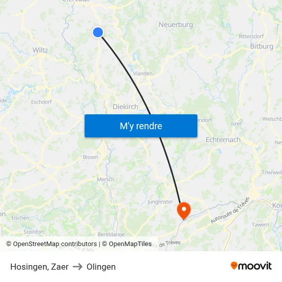 Hosingen, Zaer to Olingen map