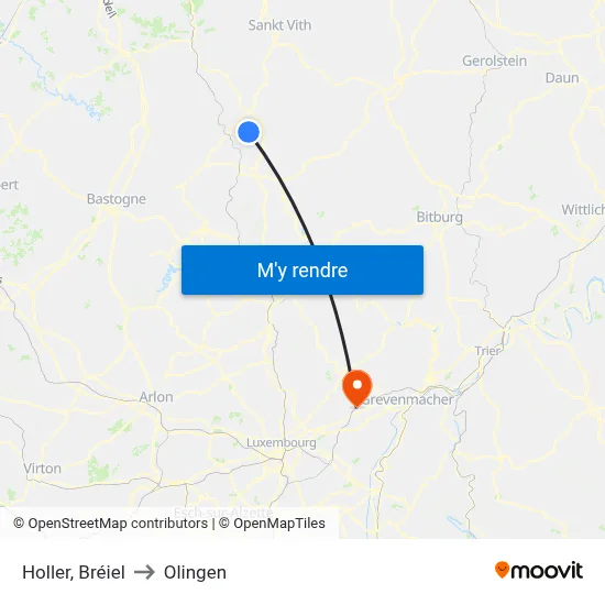 Holler, Bréiel to Olingen map