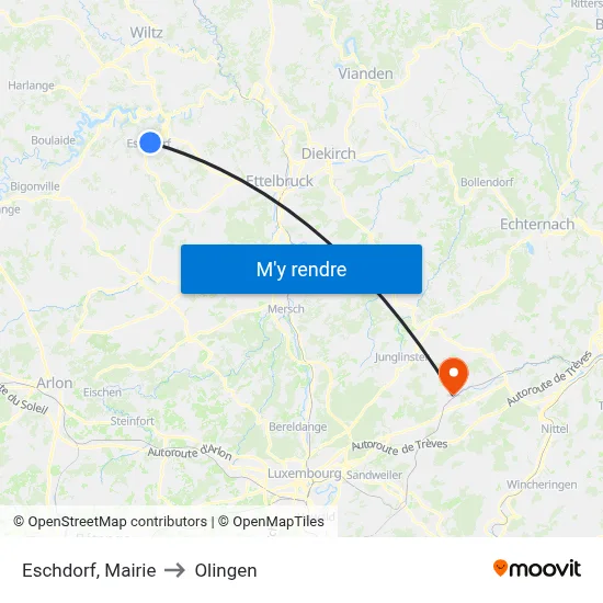 Eschdorf, Mairie to Olingen map