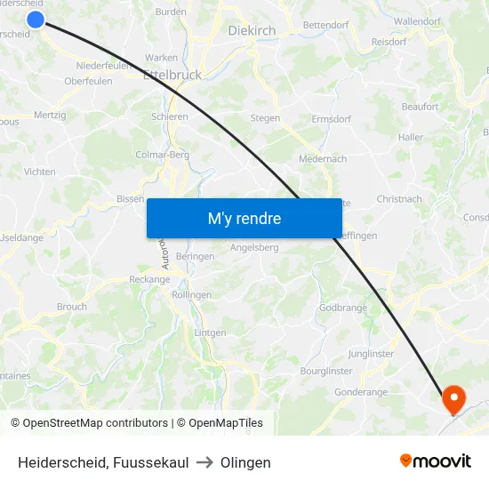 Heiderscheid, Fuussekaul to Olingen map