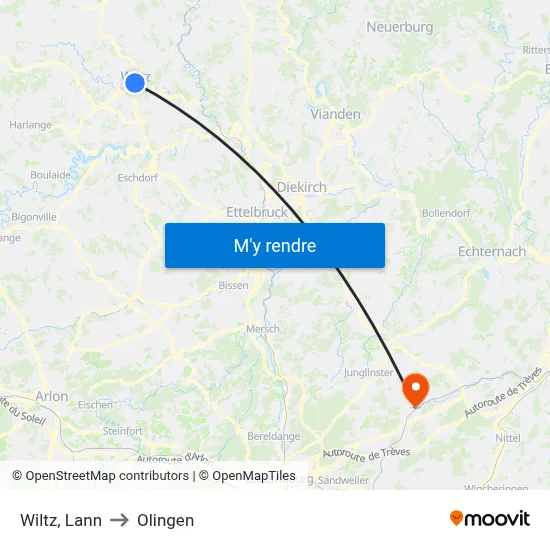 Wiltz, Lann to Olingen map