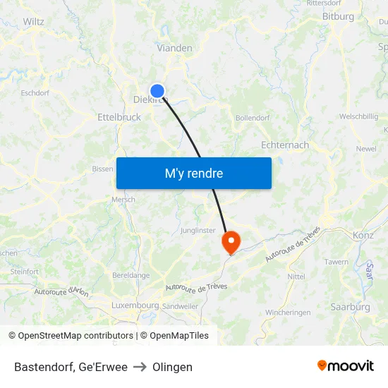 Bastendorf, Ge'Erwee to Olingen map
