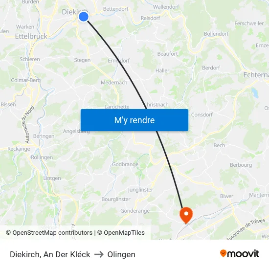 Diekirch, An Der Kléck to Olingen map