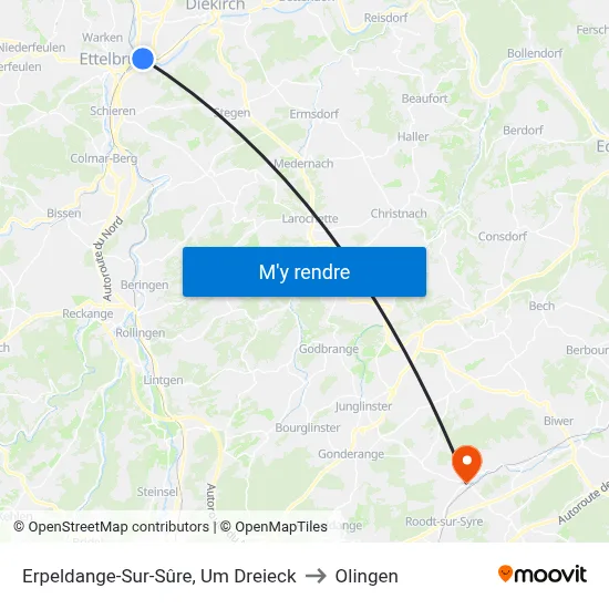 Erpeldange-Sur-Sûre, Um Dreieck to Olingen map
