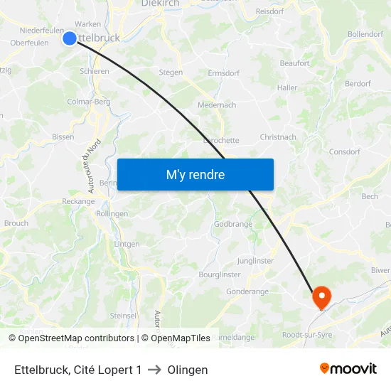 Ettelbruck, Cité Lopert 1 to Olingen map