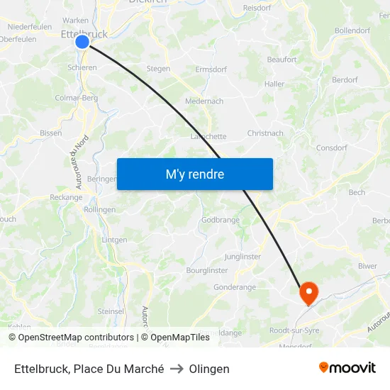 Ettelbruck, Place Du Marché to Olingen map