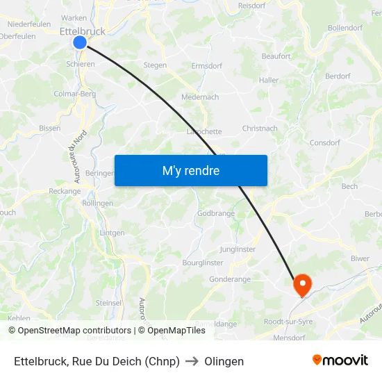 Ettelbruck, Rue Du Deich (Chnp) to Olingen map