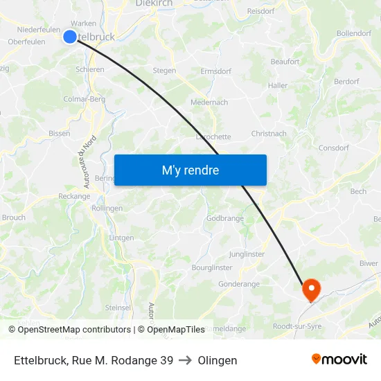 Ettelbruck, Rue M. Rodange 39 to Olingen map
