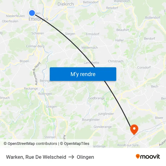 Warken, Rue De Welscheid to Olingen map