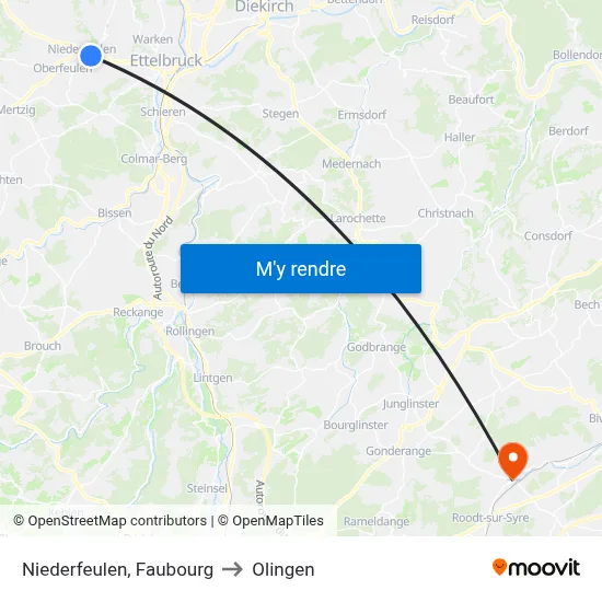 Niederfeulen, Faubourg to Olingen map