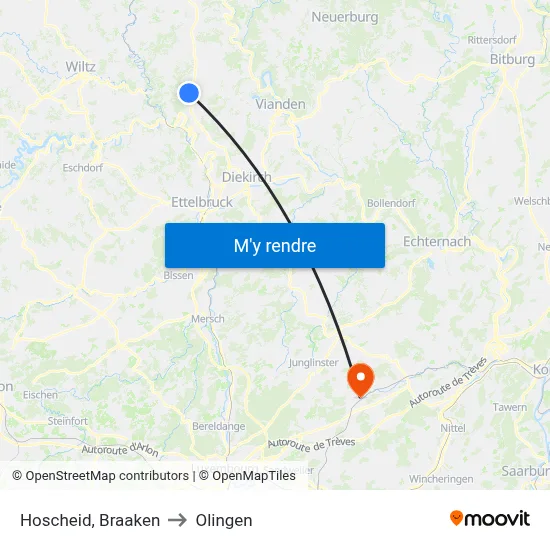 Hoscheid, Braaken to Olingen map