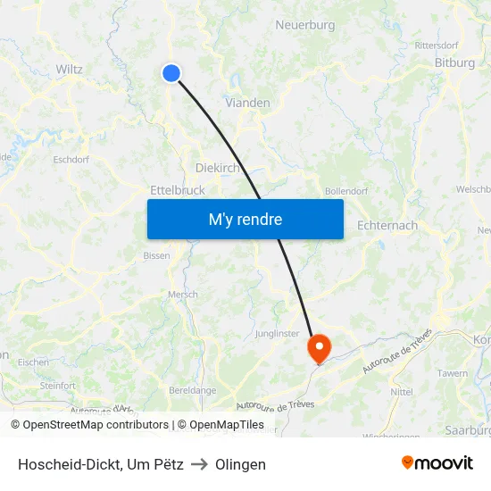 Hoscheid-Dickt, Um Pëtz to Olingen map
