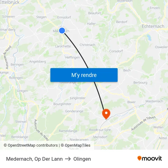 Medernach, Op Der Lann to Olingen map