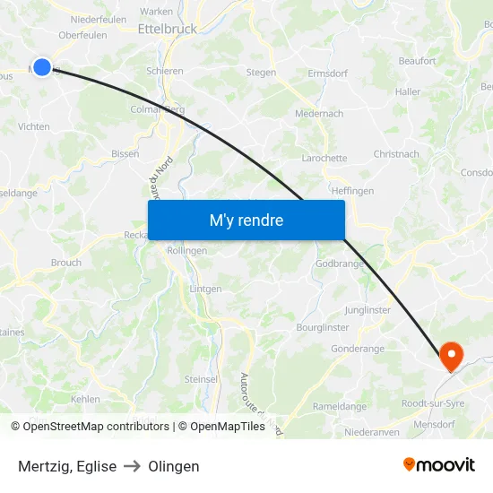 Mertzig, Eglise to Olingen map