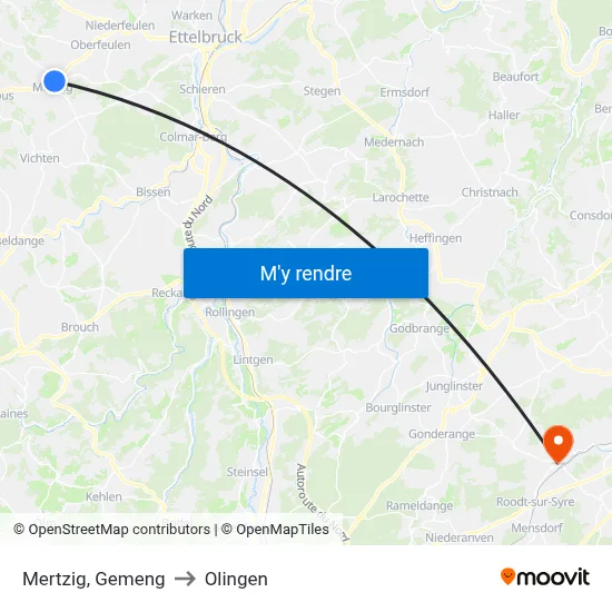 Mertzig, Gemeng to Olingen map