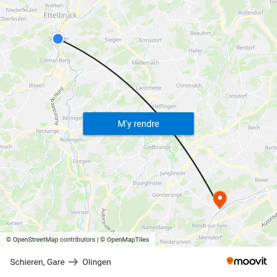 Schieren, Gare to Olingen map
