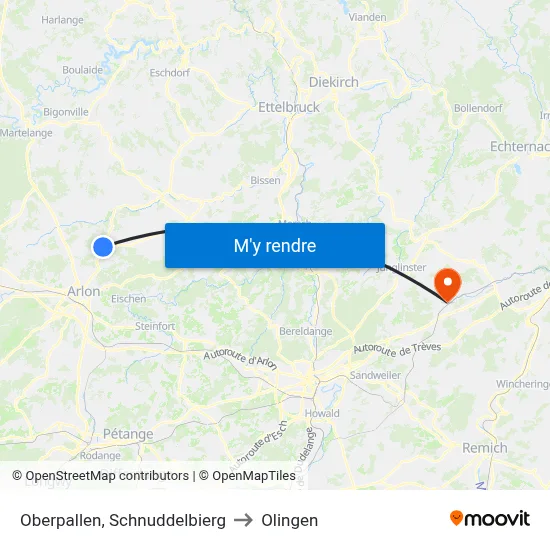 Oberpallen, Schnuddelbierg to Olingen map