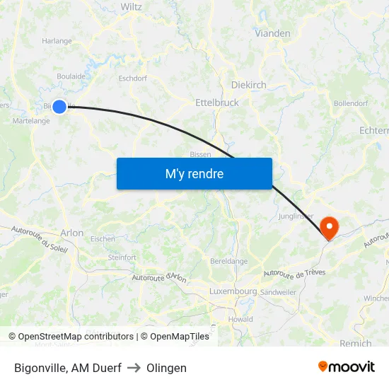 Bigonville, AM Duerf to Olingen map
