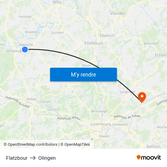 Flatzbour to Olingen map