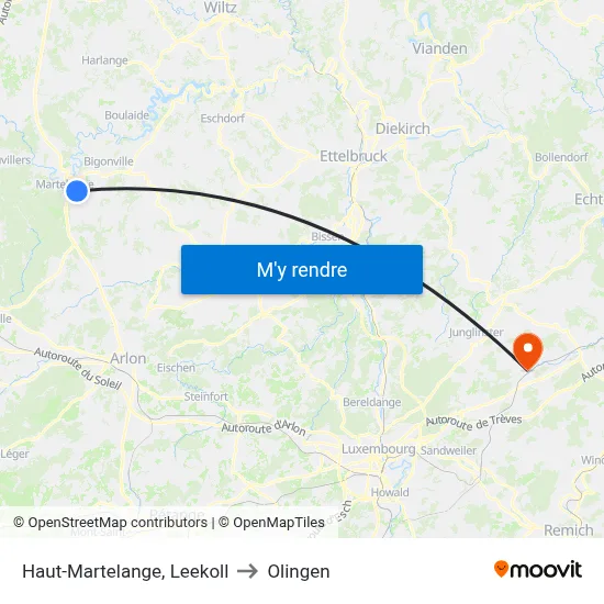 Haut-Martelange, Leekoll to Olingen map