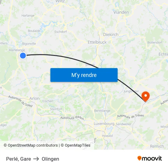 Perlé, Gare to Olingen map