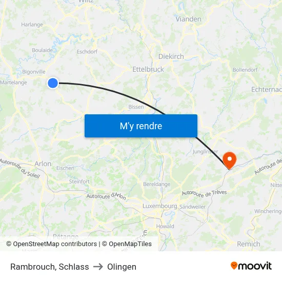 Rambrouch, Schlass to Olingen map