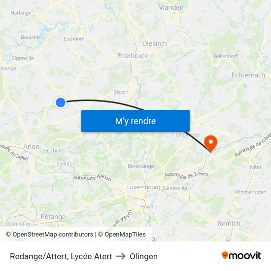 Redange/Attert, Lycée Atert to Olingen map