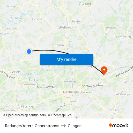 Redange/Attert, Osperstrooss to Olingen map