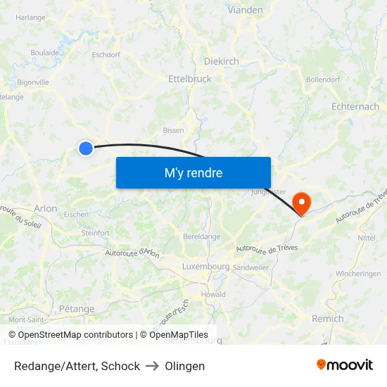 Redange/Attert, Schock to Olingen map