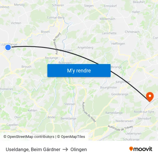 Useldange, Beim Gärdner to Olingen map