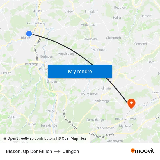 Bissen, Op Der Millen to Olingen map