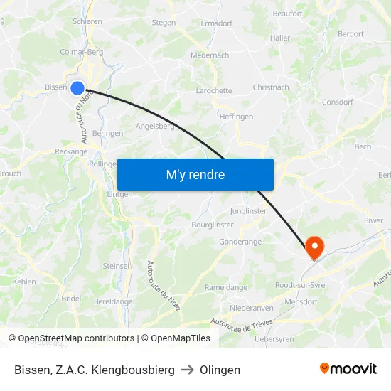 Bissen, Z.A.C. Klengbousbierg to Olingen map