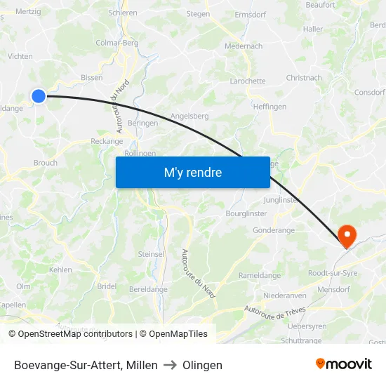 Boevange-Sur-Attert, Millen to Olingen map