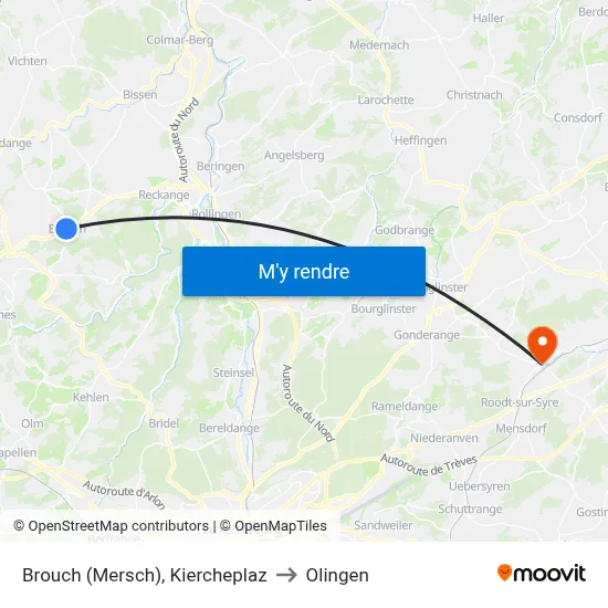 Brouch (Mersch), Kiercheplaz to Olingen map