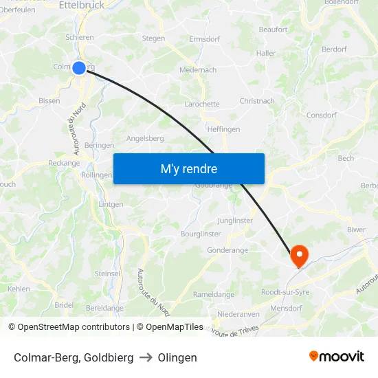 Colmar-Berg, Goldbierg to Olingen map