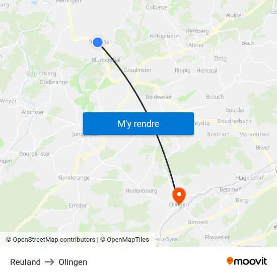Reuland to Olingen map