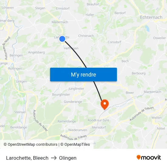 Larochette, Bleech to Olingen map