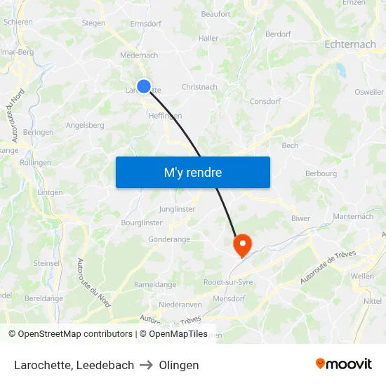 Larochette, Leedebach to Olingen map