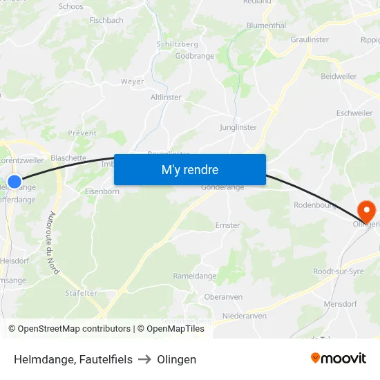 Helmdange, Fautelfiels to Olingen map