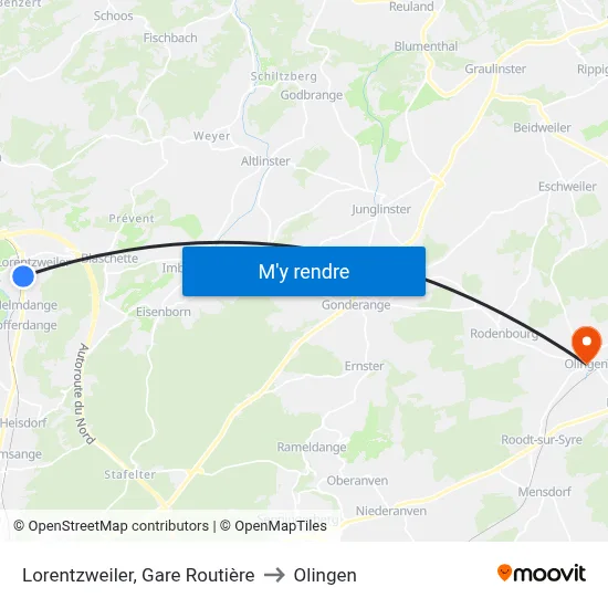Lorentzweiler, Gare Routière to Olingen map