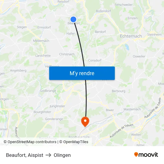 Beaufort, Aispist to Olingen map