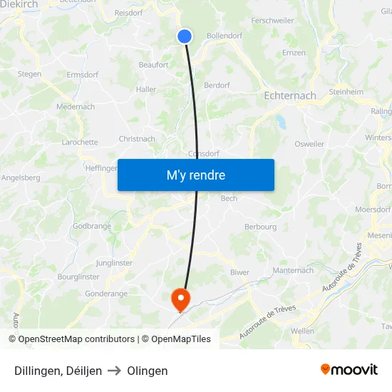 Dillingen, Déiljen to Olingen map