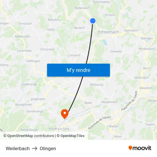 Weilerbach to Olingen map