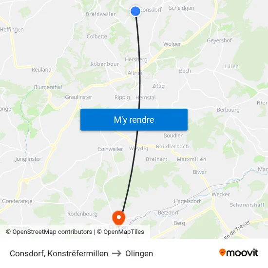 Consdorf, Konstrëfermillen to Olingen map