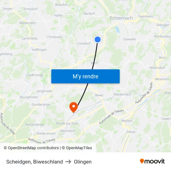 Scheidgen, Biweschland to Olingen map