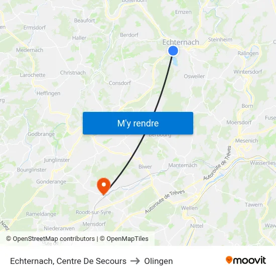 Echternach, Centre De Secours to Olingen map