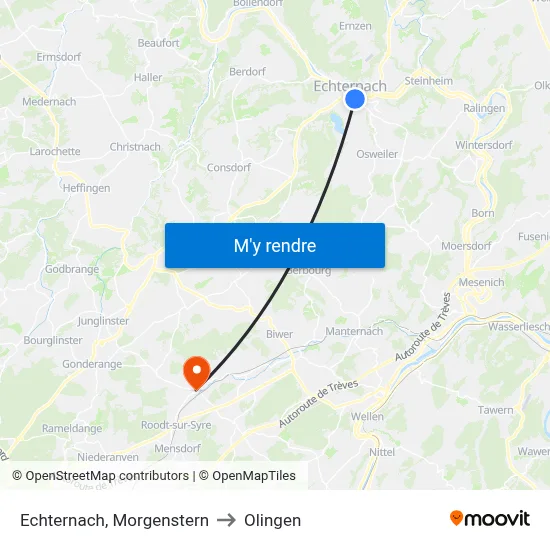 Echternach, Morgenstern to Olingen map