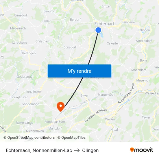 Echternach, Nonnenmillen-Lac to Olingen map