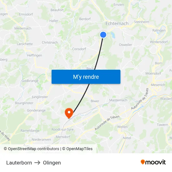 Lauterborn to Olingen map